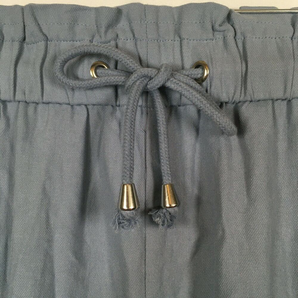NWT Elodie Pants Womens Sz L Blue Cotton Drawstring Waist Wide Leg Capri Crop - Picture 4 of 11